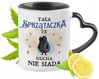 Dla Sprzątaczki Kubek Czarny Z Uszkiem W Kształcie Serca Na Prezent