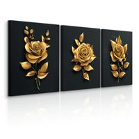 Obrazy Do Sypialni Set Złote Róże Kwiaty Glamour Abstrakcja 90cm x 40cm