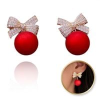 Kolczyki Wiszące, Efektowne Czerwone Kule Z Kokardami, Cyrkonie K1688