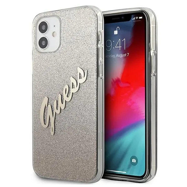 Etui Guess Glitter Gradient Script na iPhone 12 mini - złote zdjęcie 1