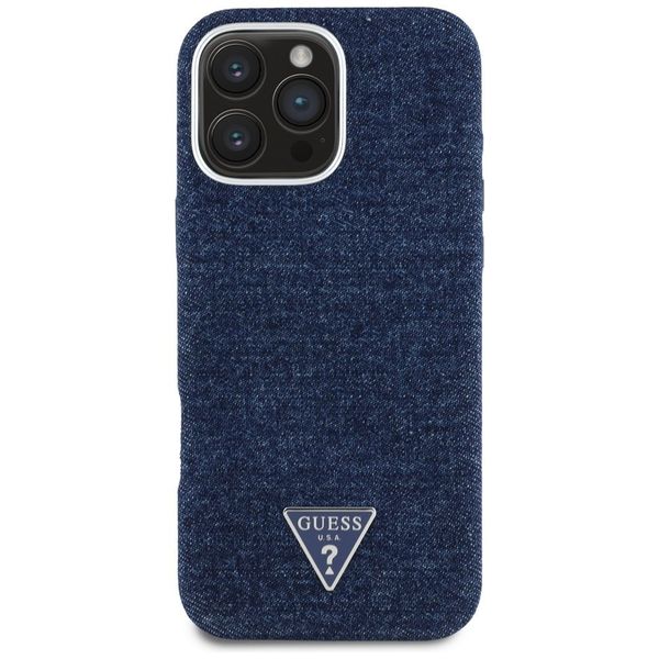 Etui Guess Denim Triangle Logo MagSafe do iPhone 16 Pro Max niebieski zdjęcie 3