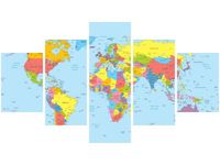 75CM 120 OBRAZ 5 ELEM MAPA ŚWIATA ŚCIENNY DRUK