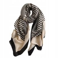 Szalik szal damski apaszka elegancki delikatny beżowy czarny w paski