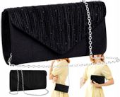 Czarna Kopertówka Błyszcząca Wizytowa Torebka Mała