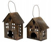 2 szt. LAMPION NA ŚWIĘTA BOŻEGO NARODZENIA świecznik DOMEK metal złoty