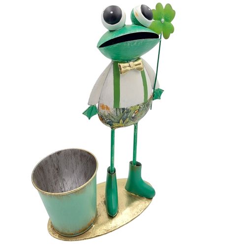 METALOWA ŻABA DO OGRODU FIGURKA OGRODOWA DEKORACJA ŻABA Z DONICZKĄ 40 cm na Arena.pl