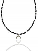 Naszyjnik Czarny Turmalin Srebrny Księżyc Lunula