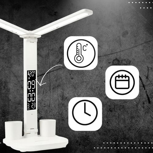 PODWÓJNA LAMPKA BIURKOWA LED Z WYŚWIETLACZEM ZEGAR ORGANIZER TEMP. na Arena.pl
