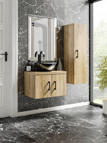 Szafka łazienkowa wisząca MARKUS 60 dąb craft złoty z umywalką Eliza C (W1) na Arena.pl