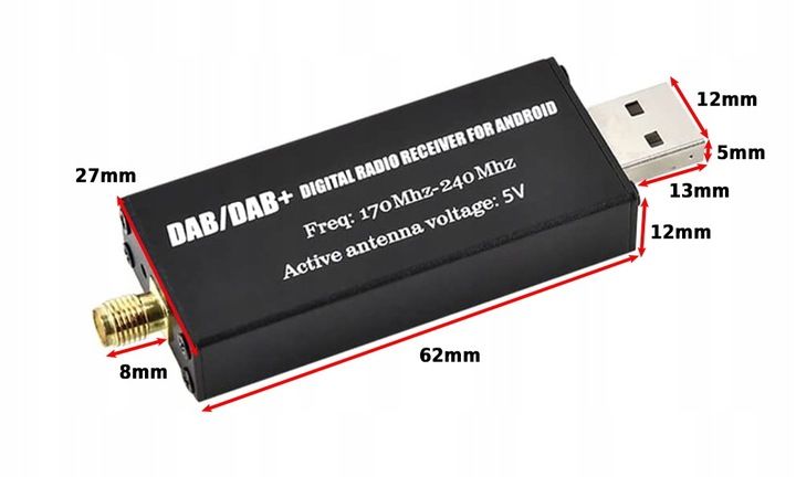 ANTENA,TUNER DAB+ DEDYKOWANY ADAPTER DO RADIA Z SYSTEMEM ANDROID USB, SMA zdjęcie 7