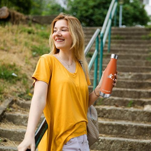 Termos Kubek Termiczny na Kawę Herbatę Stalowy Szczelny Pomarańczowy 350ml na Arena.pl