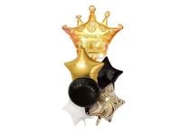 Zestaw balonów, Korona, złoto czarny, 6 szt. [balony na hel]