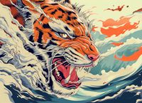 Plakat 55x40cm Tygrys Na Fali