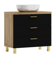 Szafka łazienkowa ROMA 80 czarny/dąb craft złoty z umywalką Blanco (W5)