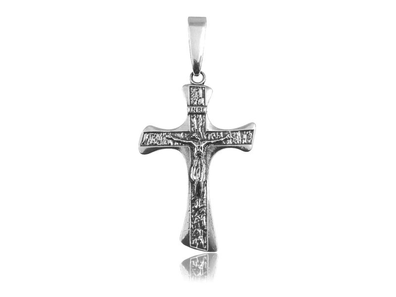 DUŻY DWUSTRONNY OKSYDOWANY SREBRNY KRZYŻ CHRYSTUS zdjęcie 1