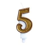 świeczka złoty brokat cyferka "5"