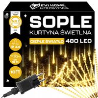 LAMPKI ZEWNĘTRZNE SOPLE LED 480 50CM x10 PADAJĄCY ŚNIEG METEORY GIRLANDA 6M