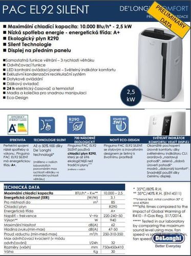 DELONGHI CICHY KLIMATYZATOR PRZENOŚNY PAC EL92 PINGUINO SILENT 2500W PILOT na Arena.pl