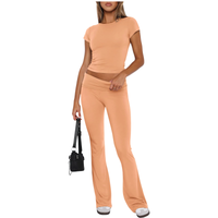 Komplet dresowy damski crop top dzwony pomarańczowy sportowy zestaw S