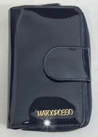 Mato Grosso Portfel skórzany damski na zatrzask elegancki RFID granatowy