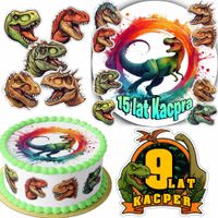 ZESTAW OPŁATEK NA TORT 20CM + 16 POSTACI - DINO DINOZAUR + IMIĘ 15CM 18CM