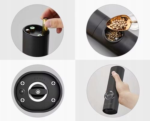 MŁYNEK DO PIEPRZU I SOLI PRZYPRAW ELEKTRYCZNY PODSTAWKA OKIENKO REGULACJA na Arena.pl