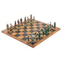 ZESTAW SZACHOWY ITALFAMA Figury Metalowe+Deska Eko-Skóra Mapa Antyczna 40cm