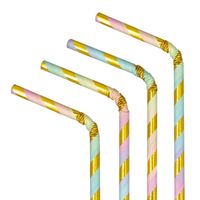Słomki papierowe w paski pastelowo złote, 10 szt.
