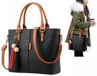 TOREBKA DAMSKA KUFEREK CZARNY z brąz DO RĘKI NA RAMIĘ LISTONOSZKA