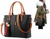 TOREBKA DAMSKA KUFEREK CZARNY z brąz DO RĘKI NA RAMIĘ LISTONOSZKA