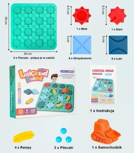 KREATYWNA ZABAWKA DLA DZIECI DROGA LABIRYNT SAMOCHÓD KLOCKI PLANSZOWA 24H = na Arena.pl