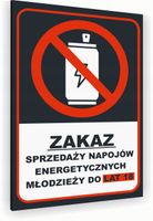 Tabliczka znak informacyjny 30x20 Antracyt ZAKAZ SPRZEDAŻY ENERGETYKÓW