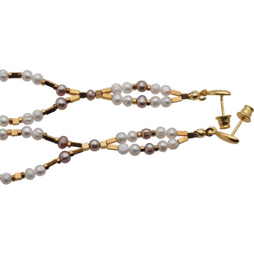 Kolczyki wiszące sztyfty - Perły biały, różowe i srebro złocone na Arena.pl