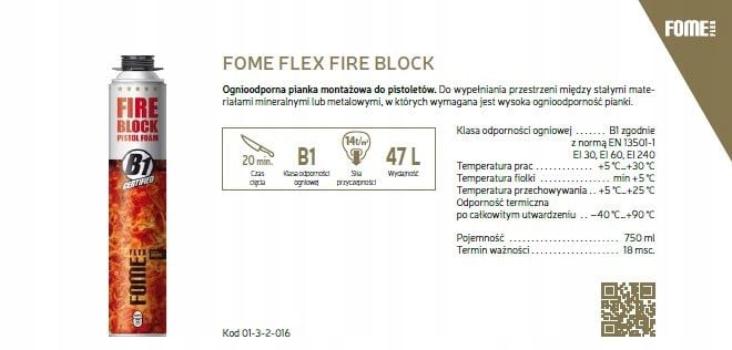 Pianka montażowa Fire Block ognioodporna PPOŻ piana B1 750ml Fome Flex zdjęcie 2