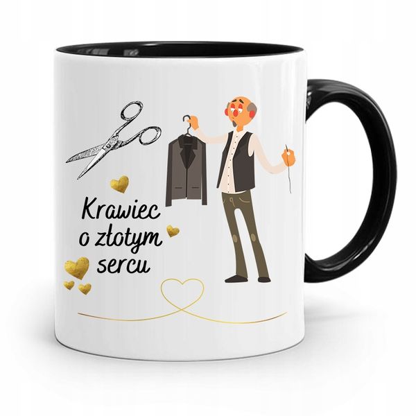 Kubek Czarny Krawcowej O Złotym Sercu Prezent Z Nadrukiem Ze Zdjęciem zdjęcie 1