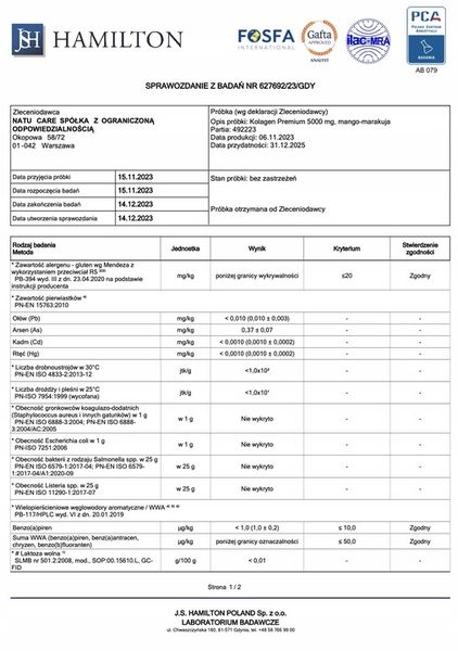Kolagen Na stawy Rybi Do Picia w Proszku Natu Care 5000 mg Mango-Marakuja zdjęcie 8