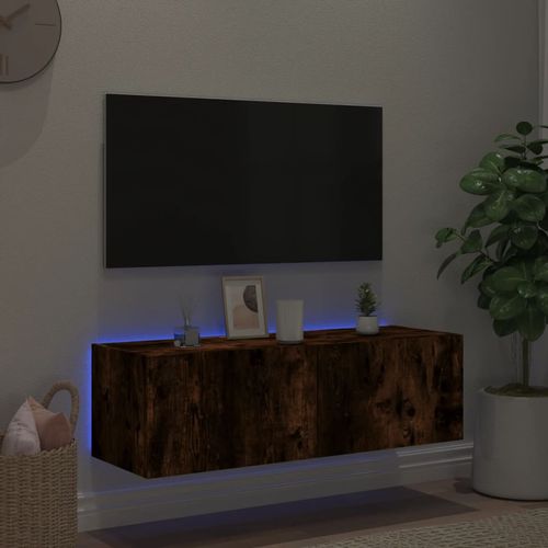 Ścienna szafka TV z LED, przydymiony dąb, 100x35x31 cm na Arena.pl