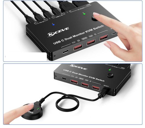 Przełącznik KVM YOUTINGHDAV USB-C 2 PC 2 monitory Dual HDMI 4K@60Hz 65W PD na Arena.pl