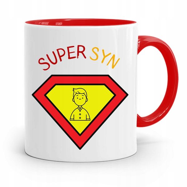 Kubek Czerwony Prezent Dla Syna Super Syn Z Nadrukiem Ze Zdjęciem zdjęcie 1