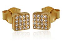 Eleganckie pozłacane srebrne kolczyki celebrytki kwadraty białe cyrkonie srebro 925 K3024