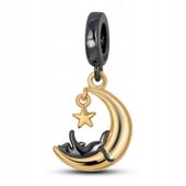 Zawieszka SREBRO 925 Charms Koralik Kot Księżyc Gwiazda