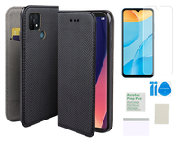 Etui z klapką do OPPO A15S / A15 / A35 czarny obudowa + folia ochronna 9H
