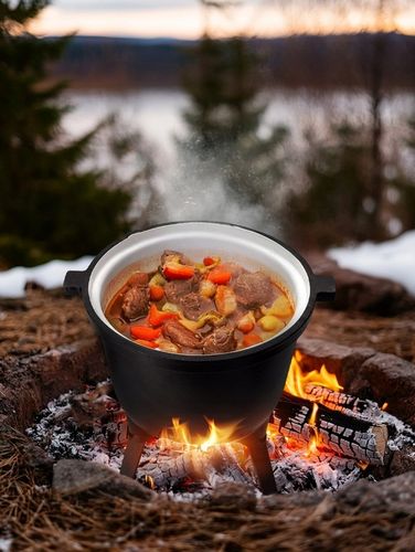 KOCIOŁEK MYŚLIWSKI ŻELIWNY EMALIOWANY GARNEK STOJĄCY NA OGNISKO 10L na Arena.pl