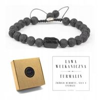 Bransoletka damska/męska TURMALIN - LAWA WULKANICZNA kamienie naturalne