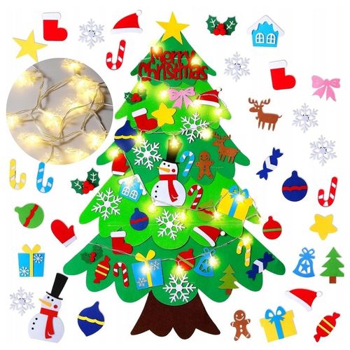 CHOINKA FILCOWA NA RZEPY Z OZDOBAMI DLA DZIECI ŚWIATEŁKA 50 LED NA ŚCIANĘ na Arena.pl