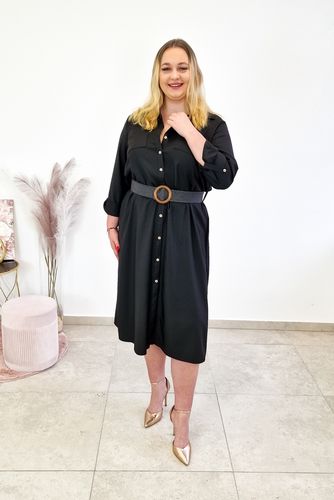 Czarna Elegancka Sukienka Koszulowa w Zestawie z Paskiem UNI na Arena.pl