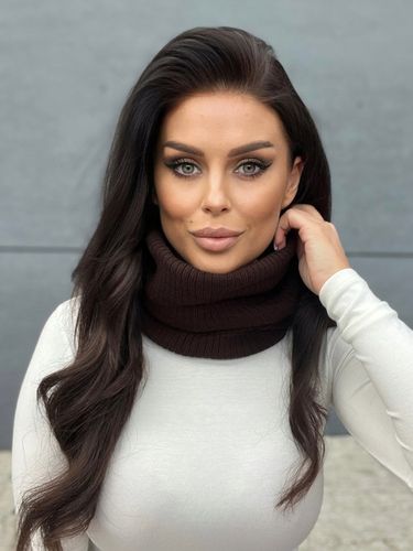 KOMPLET DAMSKI CZAPKA BEANIE KOMIN GOLF TUBA DUŻY ZESTAW BRĄZOWY na Arena.pl