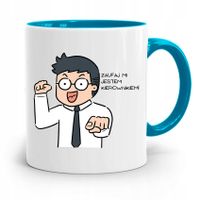 Kubek Błękitny Dla Kierownika Zaufaj Mi Jestem Z Nadrukiem Ze Zdjęciem