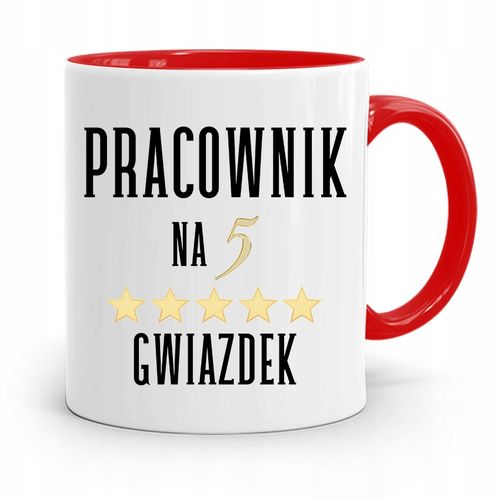 Dla Pracownika Kubek Czerwony Na 5 Gwiazdek Z Nadrukiem Ze Zdjęciem na Arena.pl