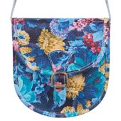 VERA PELLE torebka skórzana listonoszka z paskiem V607 niebieska z kwiatami